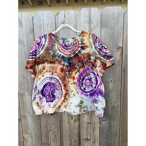 Ice dyed Geode tie dye t-shirt handmade organic cotton boxy cropped XL -